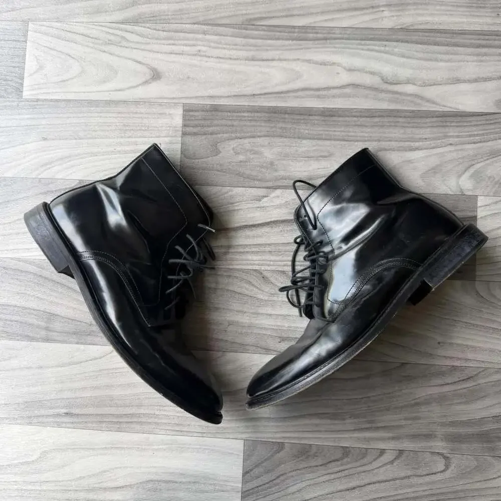 Kenneth Cole Vintage Y2K Black Leather Lace Up Boots